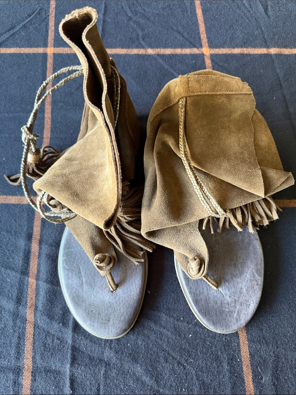 Women's Suede Fringe Gladiator Sandals in Brown
